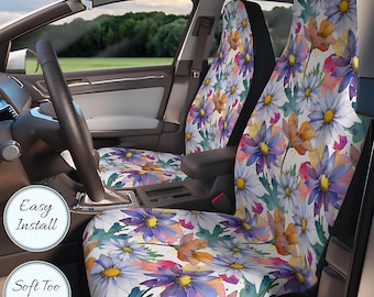 Autostoelhoezen bloemen: boho aquarel bloemdecor, set van 2