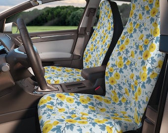 Boho Floral Car Seat Covers | Set of 2 | Universal Fit Front Seats | Cute Flower Car Decor | Bohemian Car Accessories