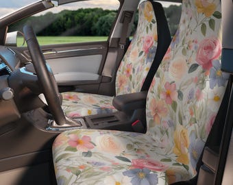 Autostoelhoezen met aquarelbloemen: pastelrozen, universele pasvorm - set van 2