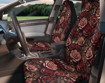 Rode roos autostoelhoezen: romantisch bloemen auto-interieur - universele pasvorm