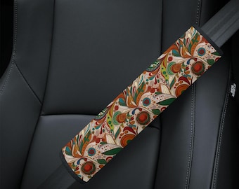 Boho Floral Seat Belt Covers: Retro Car Strap Pads