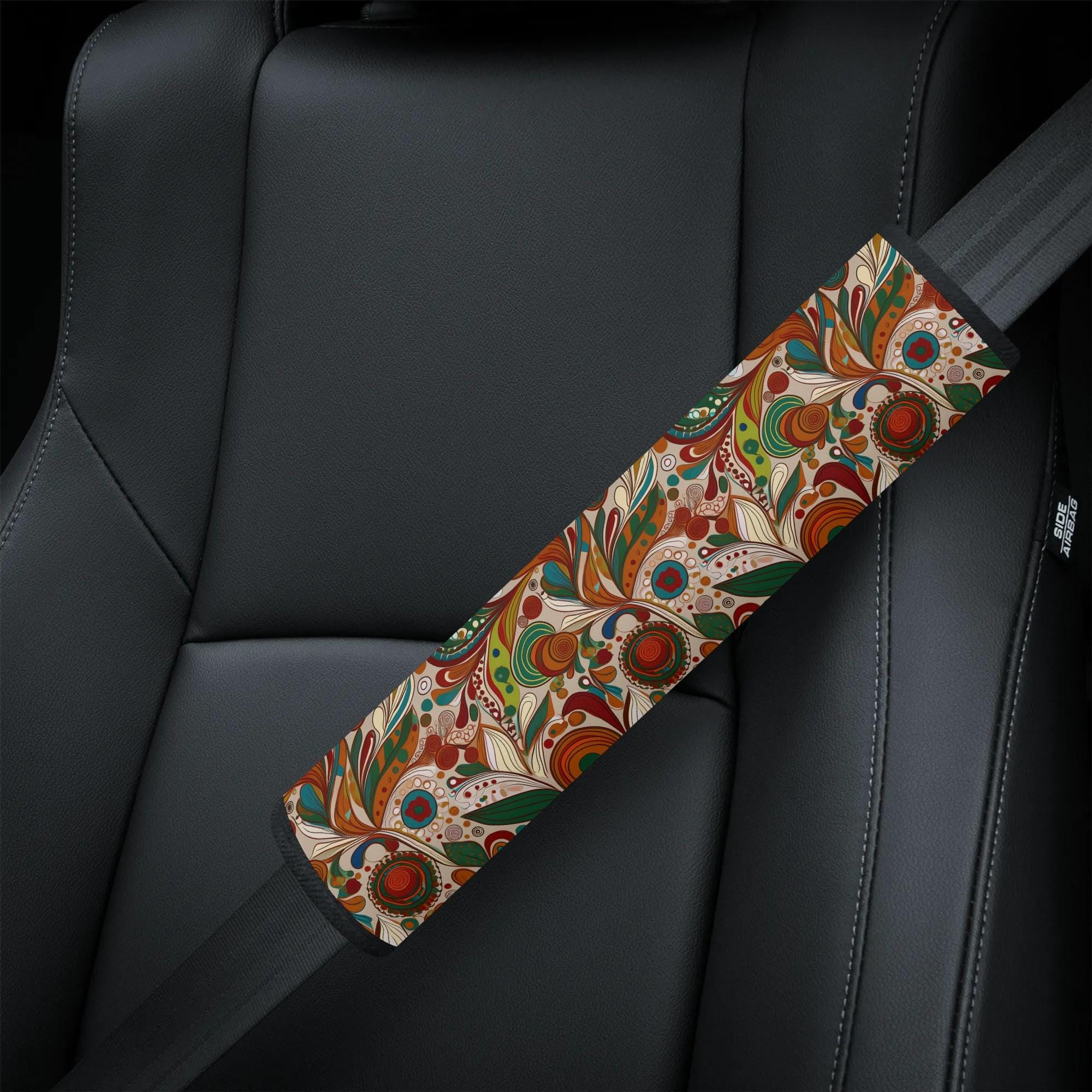 Boho Floral Seat Belt Covers: Retro Car Strap Pads