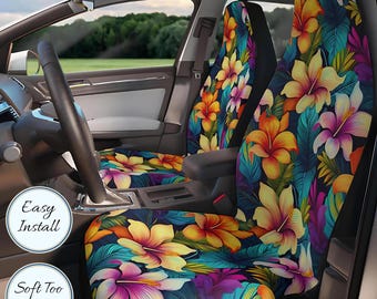 Autostoelhoezen bloemen: boho kleurrijk auto-interieur - set van 2