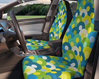 Retro geometrische autostoelhoezen: blauwgroene jaren 70-stijl - set van 2