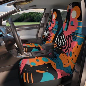 Retro Geometric Car Seat Covers: Abstract Auto Interior - Set of 2