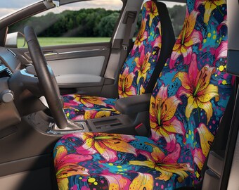 Autostoelhoezen met tropische bloemen: boho zomerautodecor (set van 2)