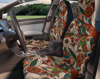 Boho Floral Car Seat Covers: Retro Flower Auto Decor - Set of 2