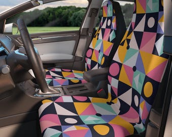 Geometrische autostoelhoezen: funky abstract auto-interieur