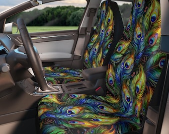 Autostoelhoezen pauwenveren: boho kleurrijk autodecor - set van 2