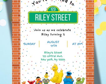 Sesame Street Birthday Invitation | Editable Canva Download | Personalized Party Invite | Elmo, Big Bird, Cookie Monster | Instant Download