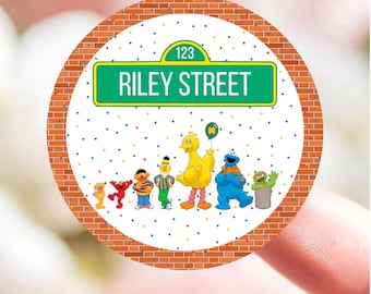 Customizable Sesame Street Stickers – Custom Party Favors, Elmo & Big Bird Theme  (Digital Download)