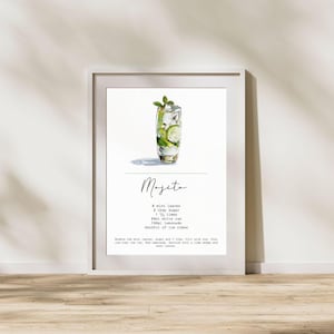 Digital print mojito recipe with ingredients and method | digital print and download | Trending wall art | digital wall art