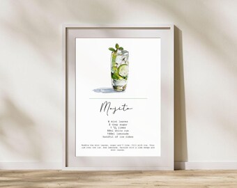 Watercolor Mojito Recipe Print | Cocktail Art (Digital Download)