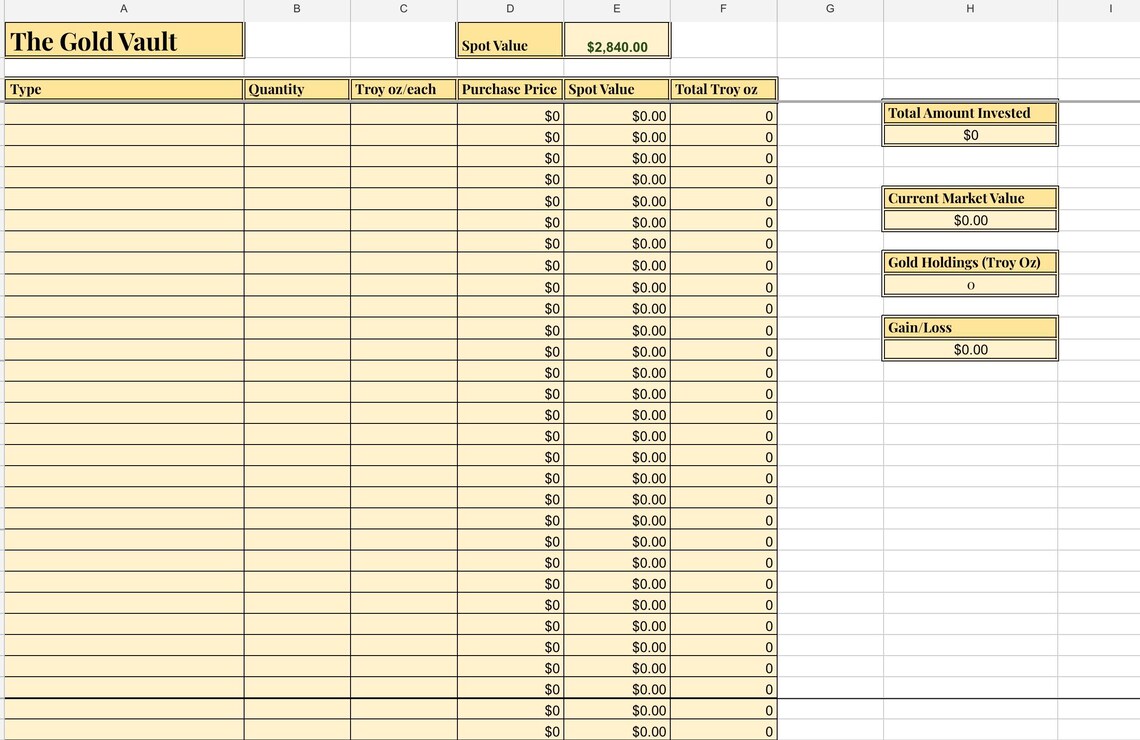 The Gold, Silver, & Jewelry Vault Matrix Investment Excel Sheet Tracker ...