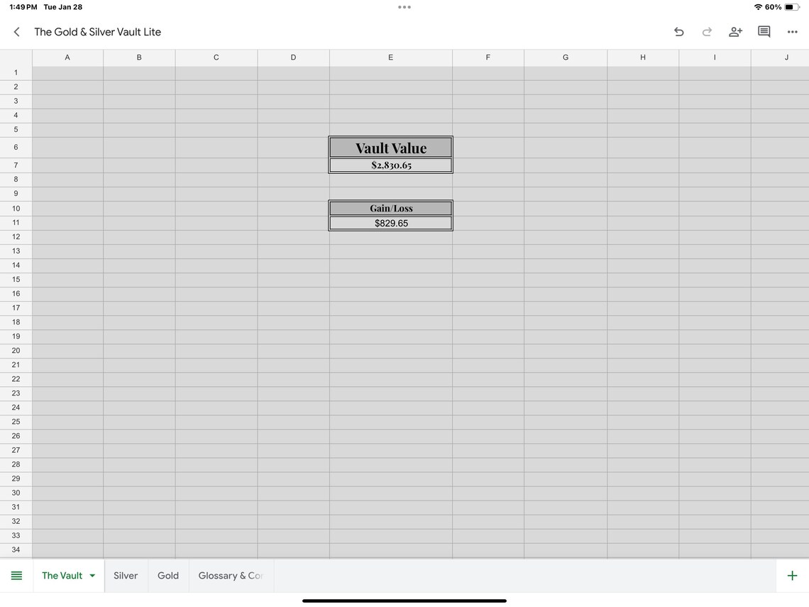 The Gold & Silver Vault Investment Excel Sheet Tracker for Bullion ...