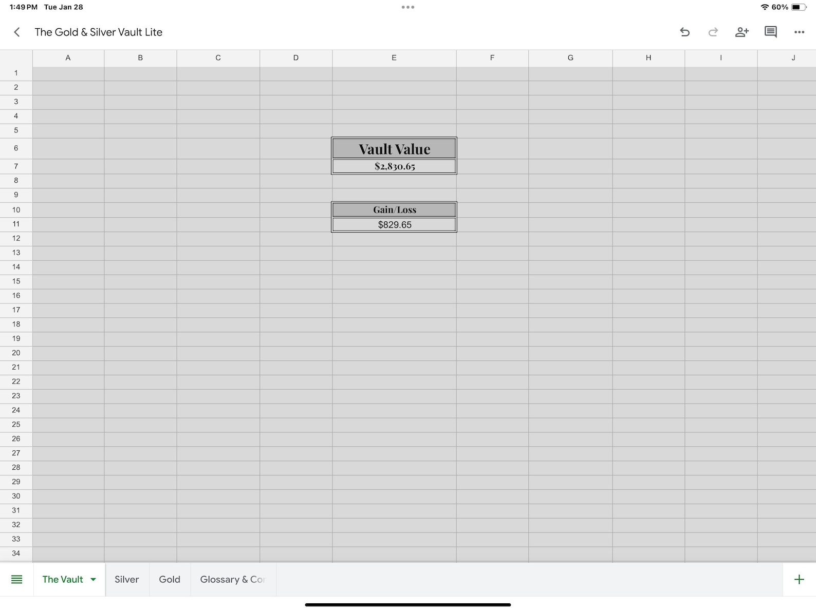 The Gold & Silver Vault Investment Excel Sheet Tracker for Bullion ...