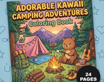 Kawaii Camping Abenteuer Malbuch: 24 Doodle-Seiten (Digitaler Download)