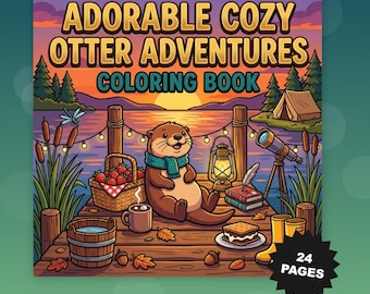 Adorable Cozy Otter Adventures Woodland Animal Art 24 Seiten Bold Printable PDF Digital Download