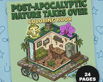 Postapokalyptische Natur Malbuch: Überwucherte Isometrische Diorama Kunst (24 Seiten) (Digitaler Download)