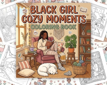 Schwarzes Mädchen Gemütliche Momente Diverse Mädchen Aktivitäten 24 Seiten Bold Printable PDF Digital Download