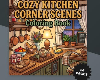 Gemütliche Küche Ecke Szenen Kulinarische Kunst Spaß 24 Seiten fett druckbare PDF digitaler Download