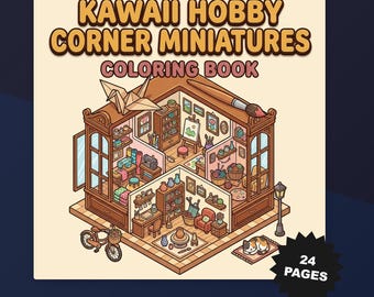 Kawaii Hobby Corner Miniaturen Malbuch: Isometric Craft Nook Diorama (24 Seiten) (Digitaler Download)