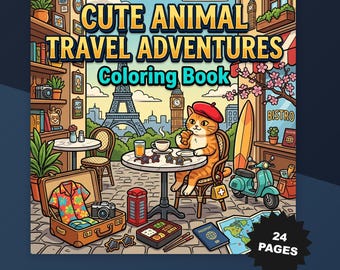 Animal Travel Adventures Malbuch: Globale Reise, 24 Seiten (Digitaler Download)