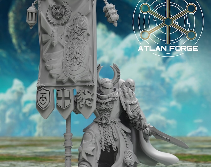 Featured listing image: Templar Banner Bearer | 3d Printed Tabletop Miniatures