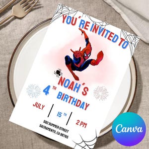 Bearbeitbare Spider Man Geburtstagseinladungsvorlage, Spiderman Mobile einladen, Spiderman Karte, digitale Kinderparty einladen, Spiderman einladen