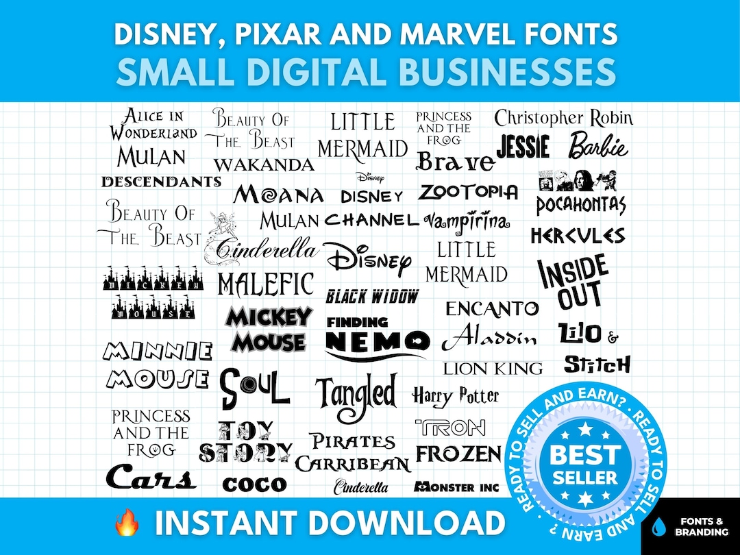 40+ Disney TTF Fonts, Cartoon Alphabet Fonts Bundle, Frozen, Princess ...