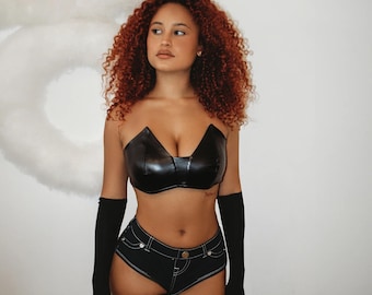Vegan Leather Triangle Bustier Bra