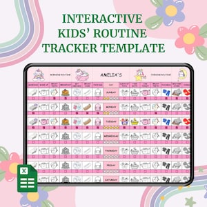Cuadro de rutinas interactivo para niños, planificador semanal personalizado para niños pequeños, cronograma visual divertido, hojas de cálculo de Google editables, rastreador inspirado en Montessori