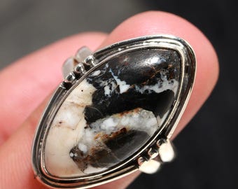 White Buffalo Turquoise Ring: 925 Sterling Silver Bohemian Ring