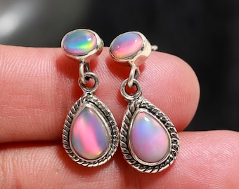 Aurora Opal Sterling Silver Drop Earrings: 925 Statement Jewelry