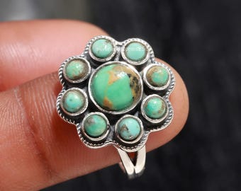 Arizona Turquoise Cluster Ring: Sterling Silver Green Gemstone