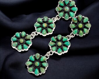 Natural Turquoise Flower Earrings: Sterling Silver Stud Jewelry