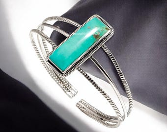 Adjustable Turquoise Cuff Bracelet: 925 Sterling Silver Jewelry