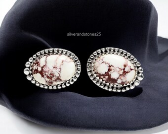 Wild Horse Turquoise Stud Earrings: 925 Sterling Silver Jewelry