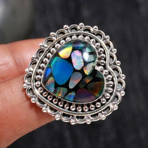 Rare Aurora Opal Ring, multi colour Gemstone Ring, Cluster Ring, 925 Sterling Silver Jewelry, Wedding Anniversary Gift, Ring For Mother