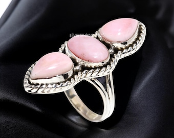 Handmade Pink Opal Sterling Silver Ring: Statement Jewelry