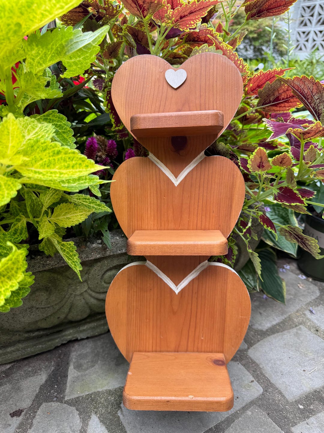 Vintage Wooden Three Tier Heart Shelf | 90s Rustic Farmhouse Cottagecore Decor