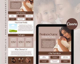 Doula Website Template, Editable Canva Website, Birthworker Landing Page