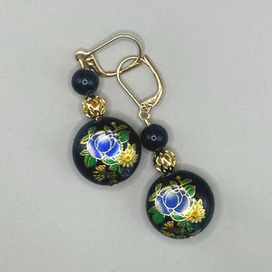 Japanese tensha earrings- blue and black-18k gold plated