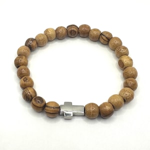 Men’s olive wood beaded cross bracelet