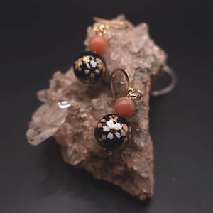 Japanese tensha gemstone earrings-pink aventurine