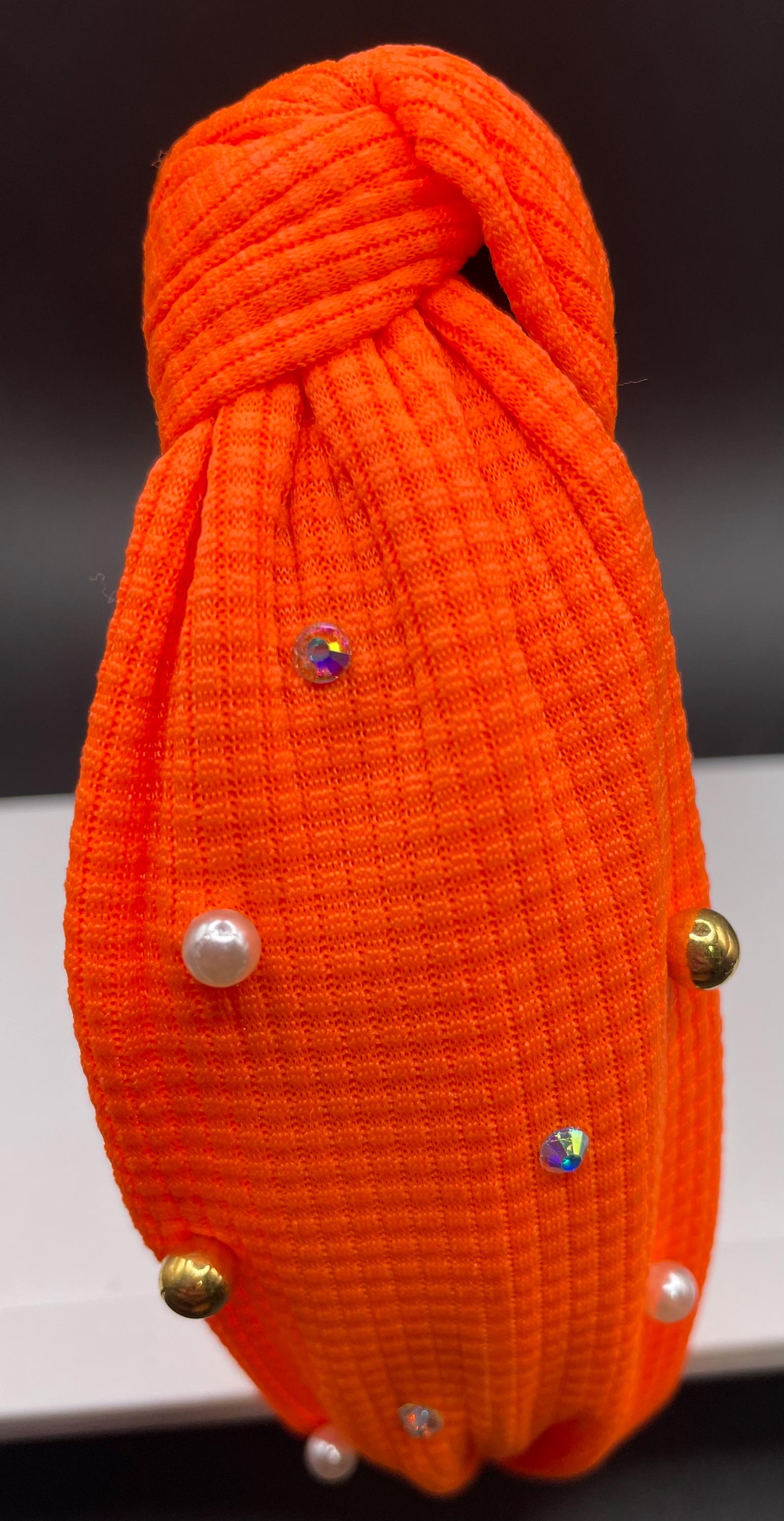 Fluorescent Orange Knotted Headband-2 In. Hair Head Band  display picture 2