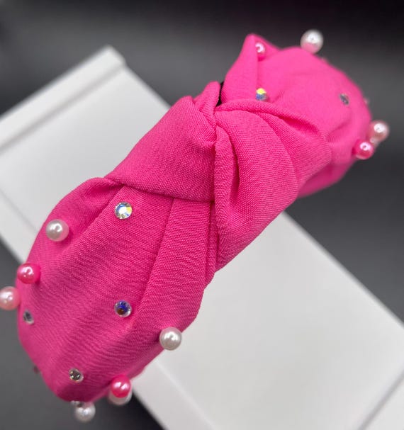 Fluorescent Hot Pink Knotted Headband-2 In. Hair Head Band  display picture 1