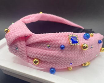 Pink Knotted Headband-2 In. Hair Head Band With Iridescent  display picture 3