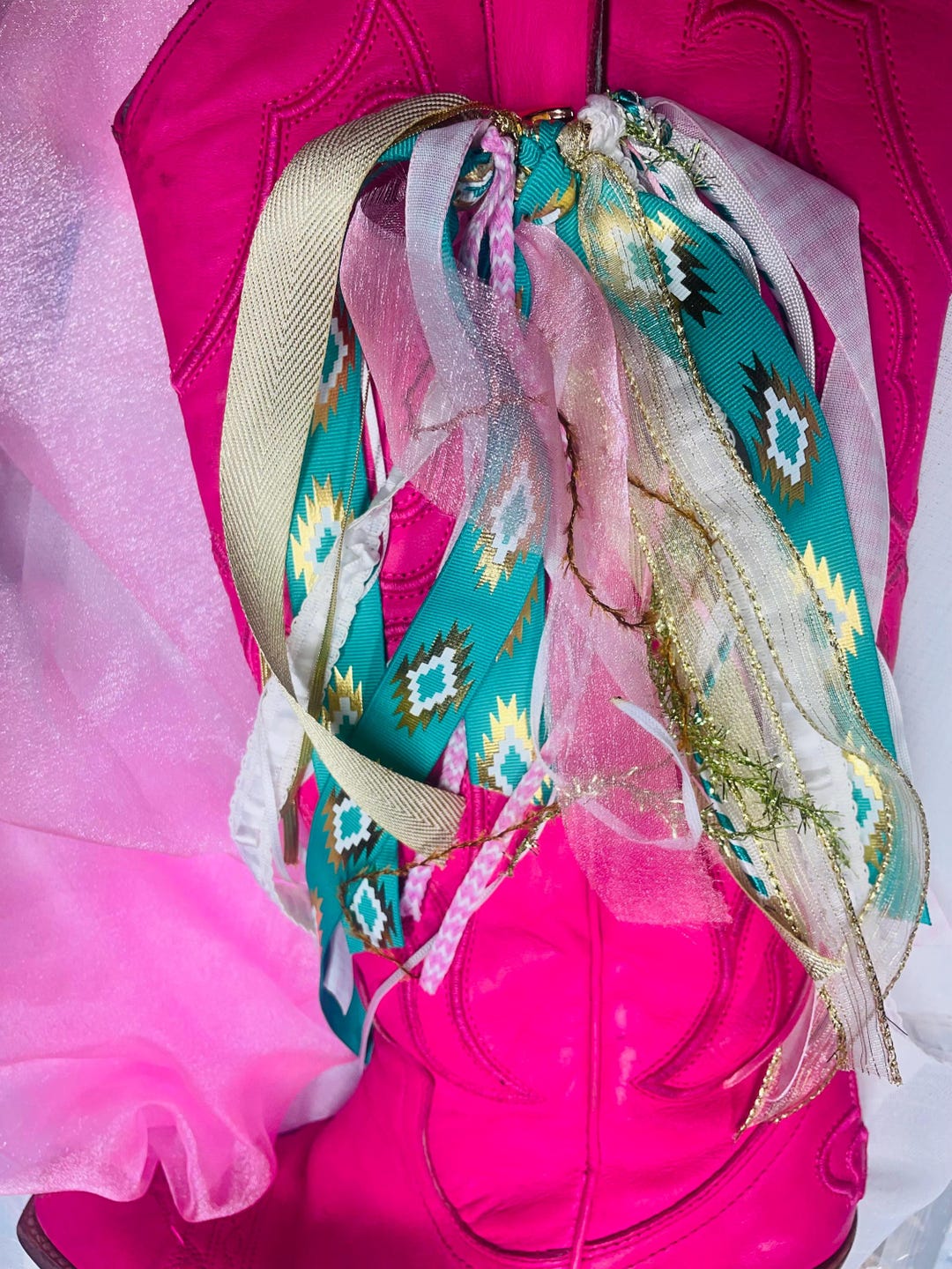 Interchangeable Boot Ribbons – Turquoise Pink Gold Western Accessory ...
