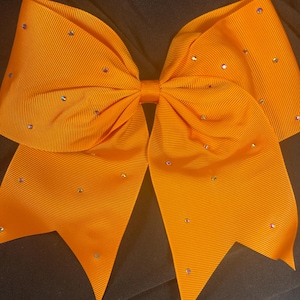 8 in. Orange pony tail bow with rhinestones